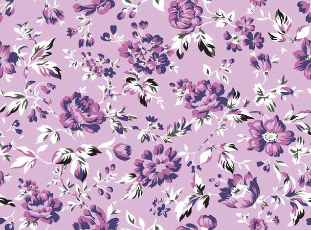 Vintage style floral seamless pattern design, shabby chic roses and peonies repeating background for web and print - Vektör, Görsel