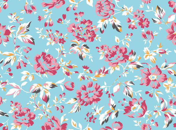 Vintage style floral seamless pattern design, shabby chic roses and peonies repeating background for web and print - Vecteur, image