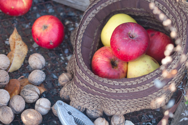 Konepellin ja saksanpähkinöiden punaiset omenat
 - Valokuva, kuva