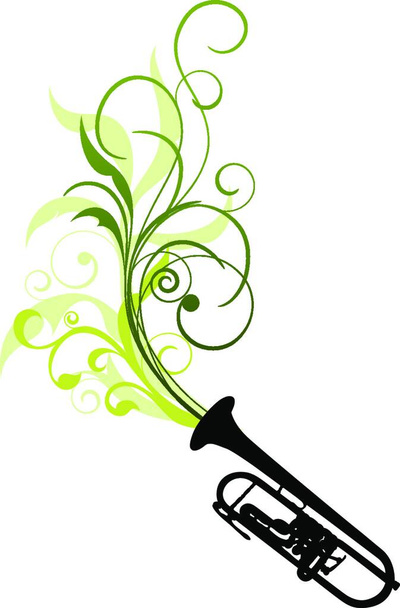 Wind instrument with Floral border for design use. Vector illustration. - Vector, imagen