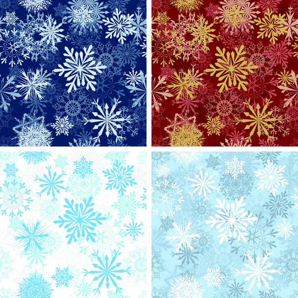 Set of seamless snowflake patterns in different color. Fully editable EPS 8 vector illustration. - Vetor, Imagem