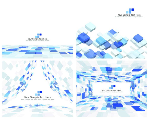 Set of 4 Checkered Abstract Backgrounds. Blue color. - Vetor, Imagem