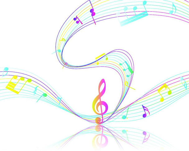 Multicolor Musical Design From Music Staff Elements With Treble Clef And Notes With Copy Space. Elegant Creative Design Isolated on White. Vector Illustration. - Вектор,изображение