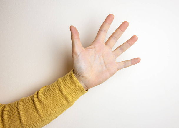 Open hand gebaar begroeting concept geïsoleerd over witte achtergrond. - Foto, afbeelding