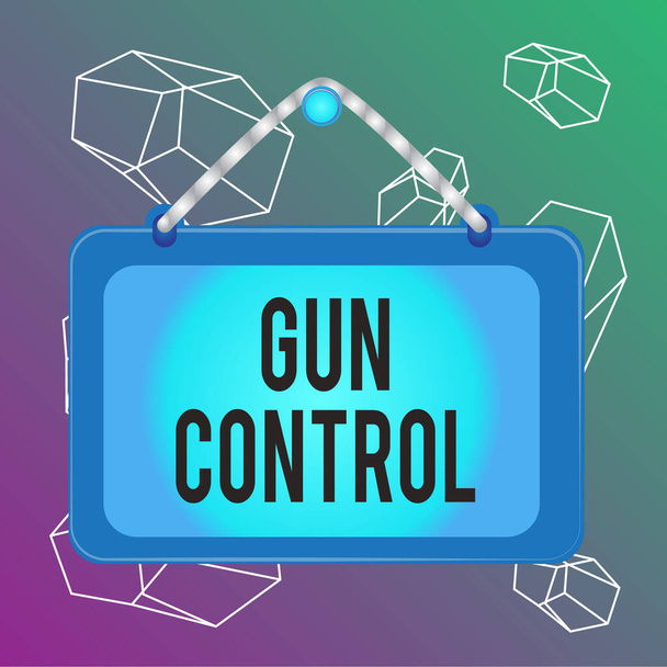 Word writing text Gun Control. Business concept for legal measure intended to restrict the possession of guns Board fixed nail frame string striped colored background rectangle panel. - Photo, Image