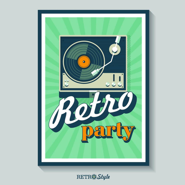Retro music. Poster. Player for vinyl records. Vector illustration. - Vektori, kuva