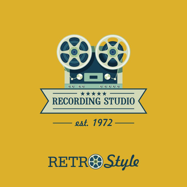 Reel to reel tape recorder. Vector logo. The emblem in retro style. Recording Studio. - Vektor, kép