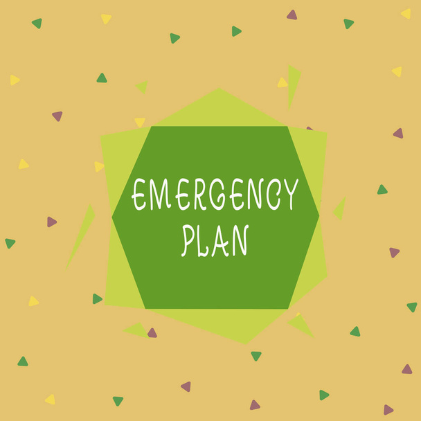 Handwriting text Emergency Plan. Concept meaning course of action to mitigate the damage of potential events Asymmetrical uneven shaped format pattern object outline multicolour design. - Foto, Bild