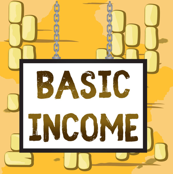 Word writing text Basic Income. Business concept for periodic cash payment unconditionally delivered Minimum income Whiteboard rectangle frame empty space attached surface chain blank panel. - 写真・画像