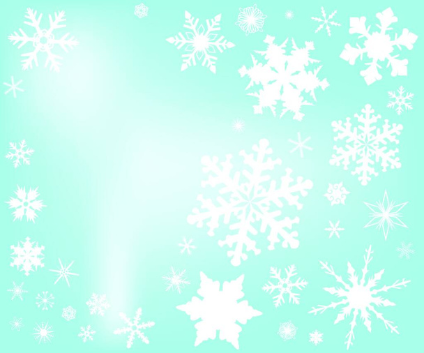 A backdrop of falling snowflakes against a light blue sky background. - Vector, imagen