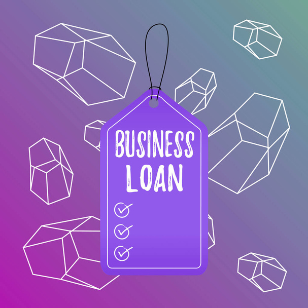 Word writing text Business Loan. Business concept for Loans provided to small businesses for various purposes Empty tag blank space colorful background label rectangle attached string. - Zdjęcie, obraz