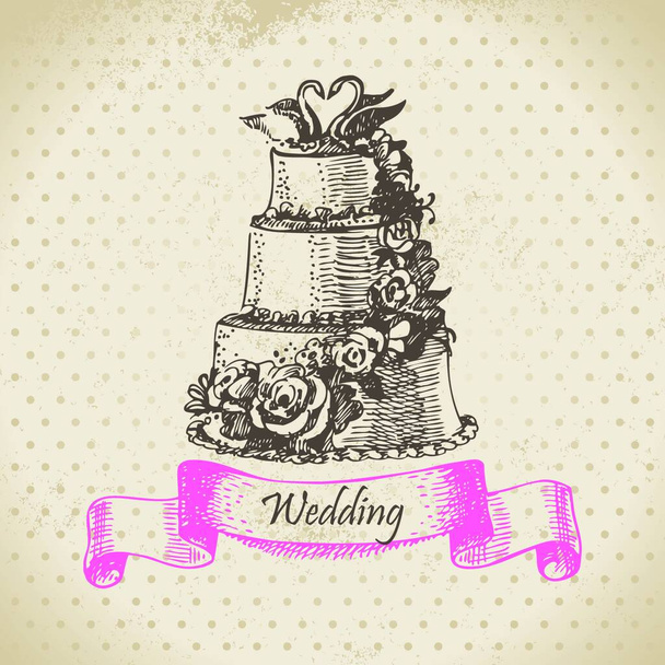 Wedding cake. Hand drawn illustration - Vetor, Imagem