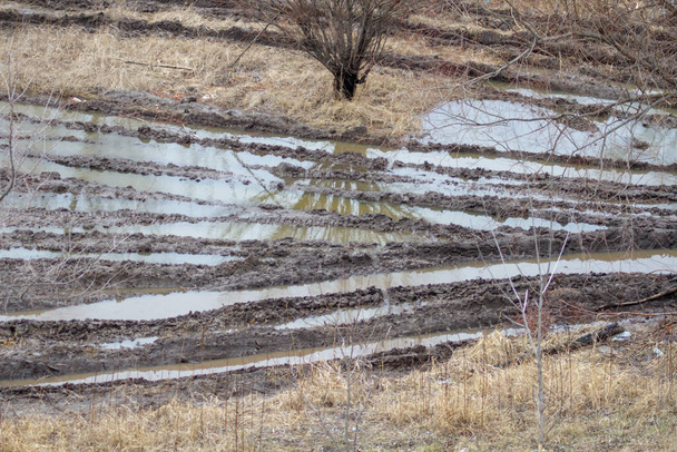 Sporen na regen, modder en wegloos - Foto, afbeelding