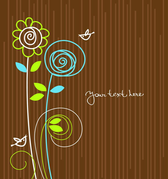 Floral background with cartoon birds - Vettoriali, immagini