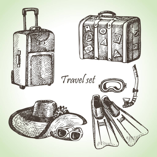 Travel set. Hand drawn illustrations - Vetor, Imagem