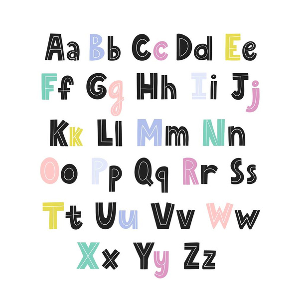 Alphabet for kids with capital and small letters. English abc in Scandinavian style - Vetor, Imagem