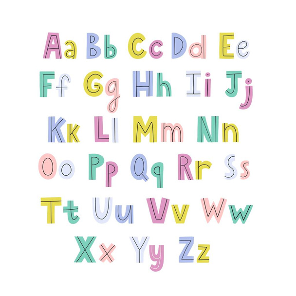 Colorful hand drawn alphabet with lowercase and uppercase letters - Vektor, obrázek