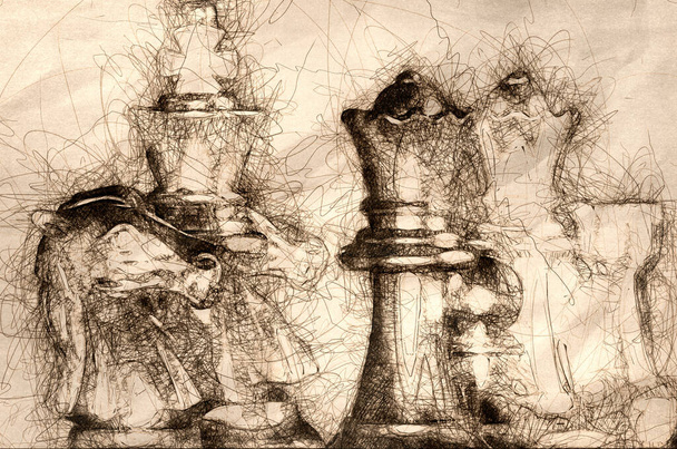 Bosquejo de una feroz batalla de ajedrez y la niebla de la guerra
 - Foto, imagen