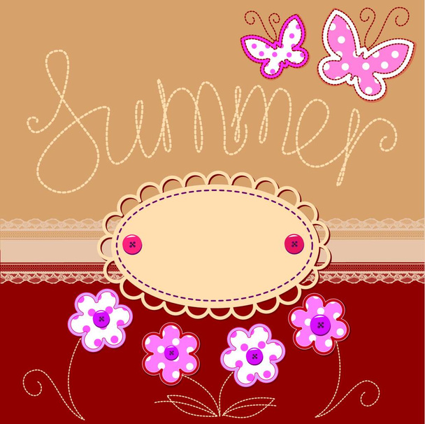Romantic summer card with laces, butterflies and flowers - Vector, afbeelding