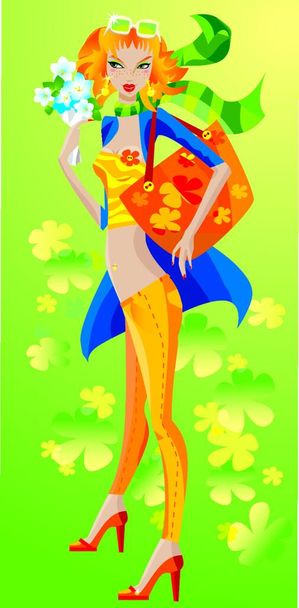 spring girl, vector illustration - Διάνυσμα, εικόνα