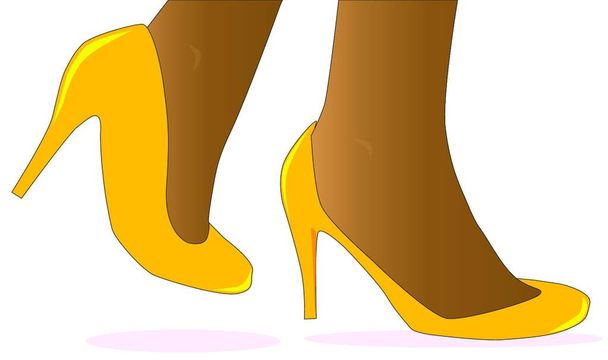 A pair of ladies ankles wearing yellow shoes - Vetor, Imagem