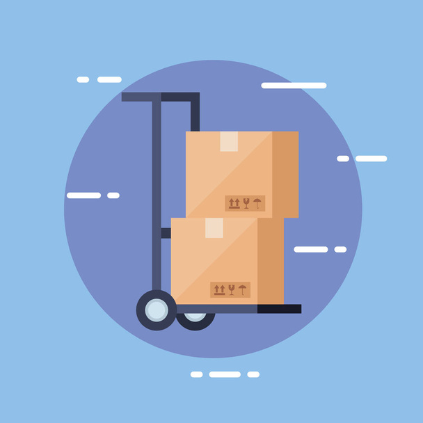 dodávka logistické služby a kolečko s krabicemi - Vektor, obrázek