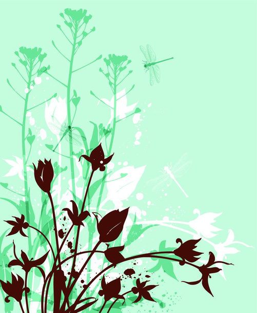 Decorative nature vector green background with wildflowers - Vector, imagen