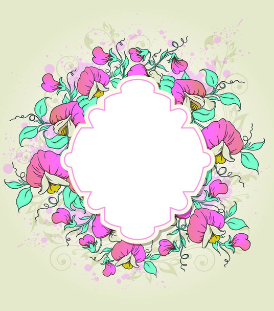 Vector floral background with label and sweet pea - Vector, Image