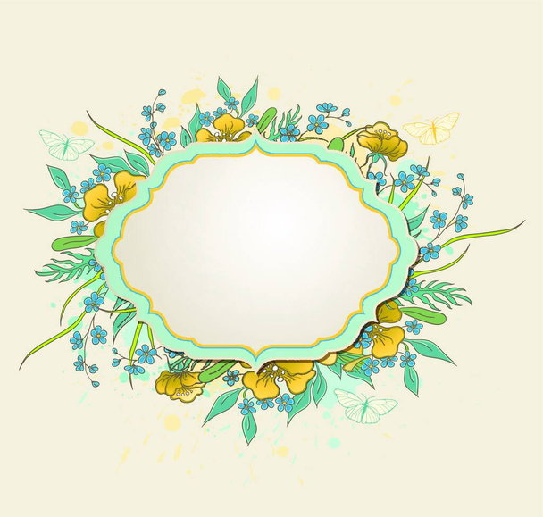 Decorative vector background with yellow flowers and butterflies - ベクター画像
