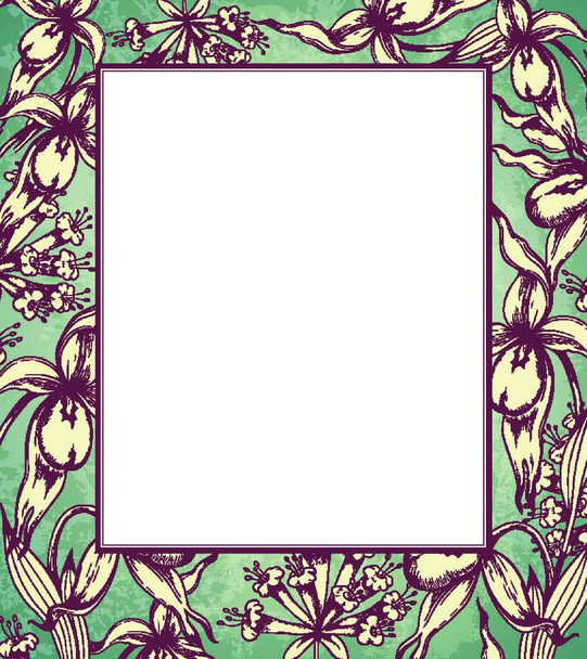 Decorative vector hand drawn floral frame with orchids - Vector, afbeelding