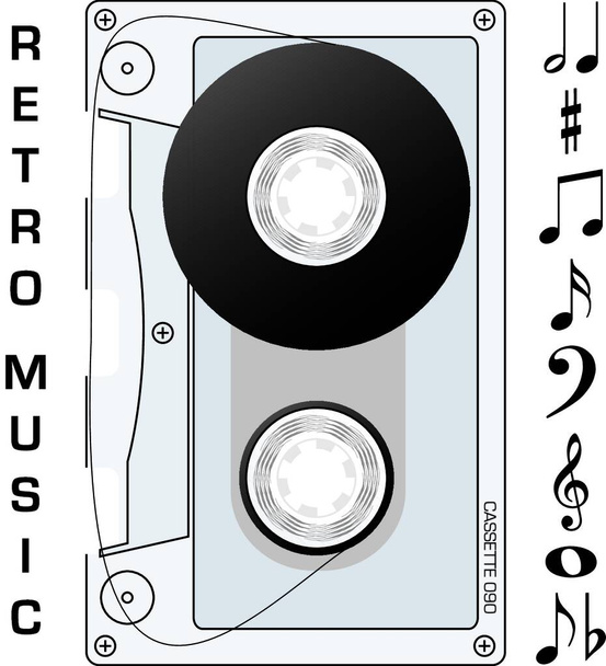 Egy régimódi kazetta és zenei jegyzetek illusztrációja - Vektor, kép