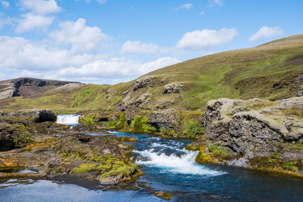 Waterfall and cascade in river Nordari Ofaera near Eldgja in south Iceland - 写真・画像