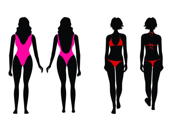 Vector illustration of silhouettes of women in bathing suit - Vektör, Görsel