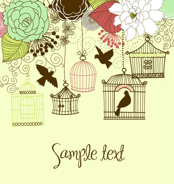 Floral summer background. Birds out of their cages concept vector - Vector, Image