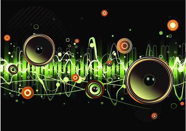 Vector illustration of green abstract party design with urban music scene - Speakers and sound waves - Vettoriali, immagini