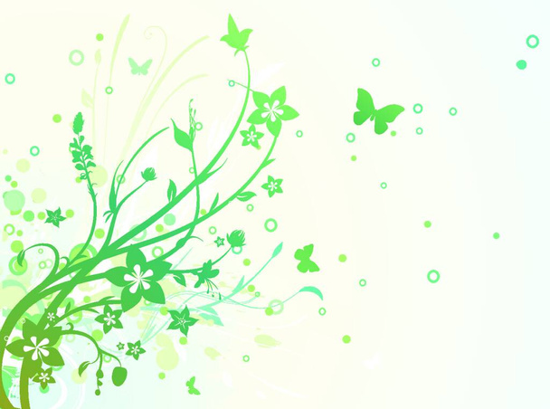 Vector illustration of grunge swirling flourishes decorative green Floral Background - ベクター画像