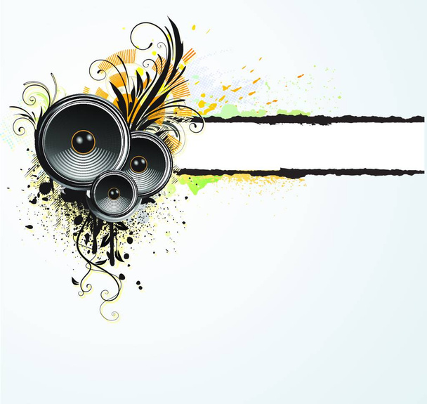 Vector illustration of grunge floral abstract  banner  with music design elements - Вектор,изображение