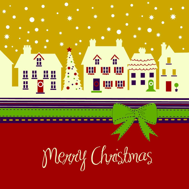 Christmas card, cute little town in winter - Vector, Imagen