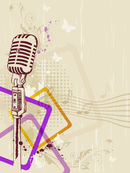 retro music background with microphone and floral ornament - Vettoriali, immagini