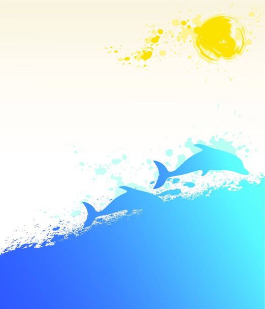 summer marine background with dolphins and sun - Vettoriali, immagini