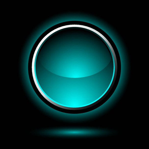 Glowing blue and black button with a drop shadow - ベクター画像