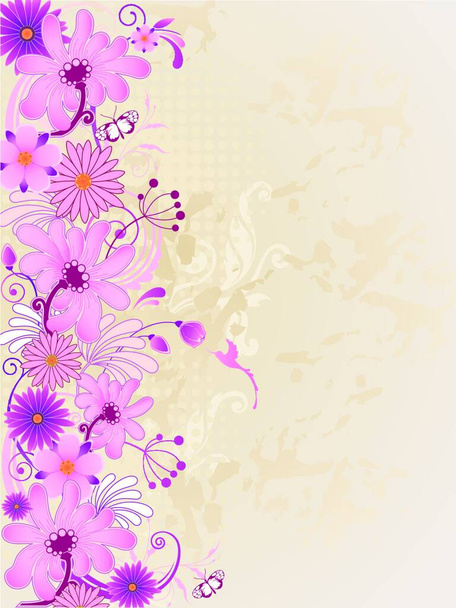 vector retro floral background with pink flowers - Вектор,изображение