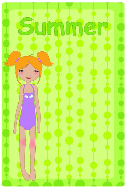 Vector Illustration of cute summer background  with pretty little girl - Вектор,изображение
