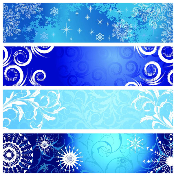 Σύνολο τεσσάρων χειμερινών πανό με νιφάδες χιονιού - Διάνυσμα, εικόνα