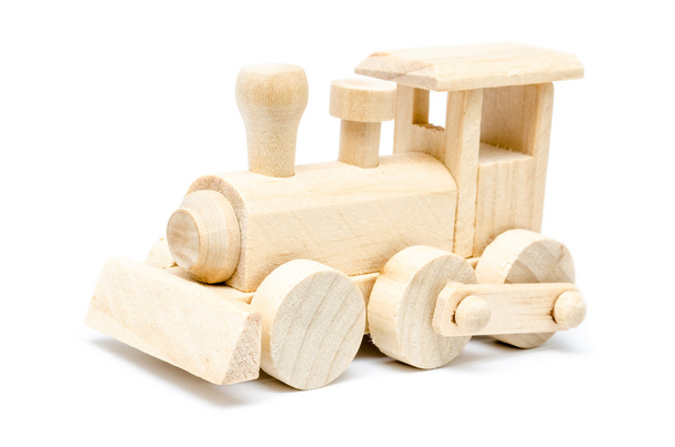 鉄道の蒸気機関の木のおもちゃ - 写真・画像