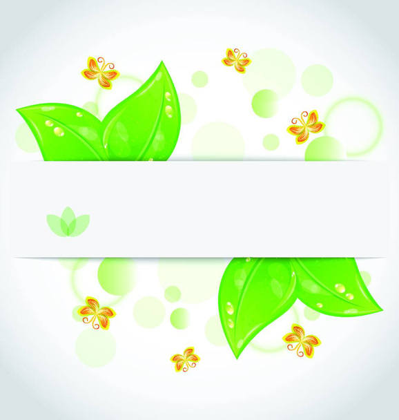 Illustration eco green leaves with with butterfly isolated on white background - vector - Vector, imagen