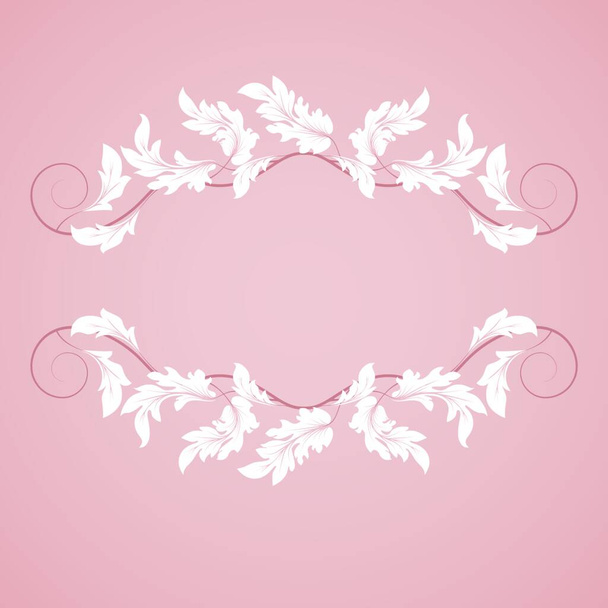 Vintage frame with abstract white leaves on a pink background - Διάνυσμα, εικόνα