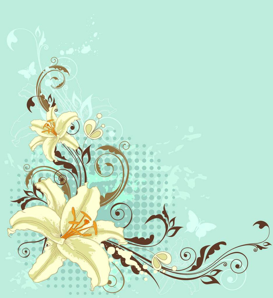 винтажный векторный цветочный фон с лилией и орнаментом - Вектор,изображение