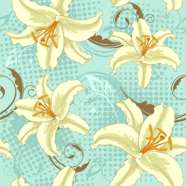 blue floral  seamless pattern with lily - Vector, afbeelding