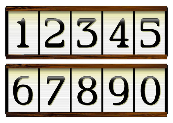 Ajtó vagy ház számok egy fa táblán és egy porcelán megjelenés - Vektor, kép